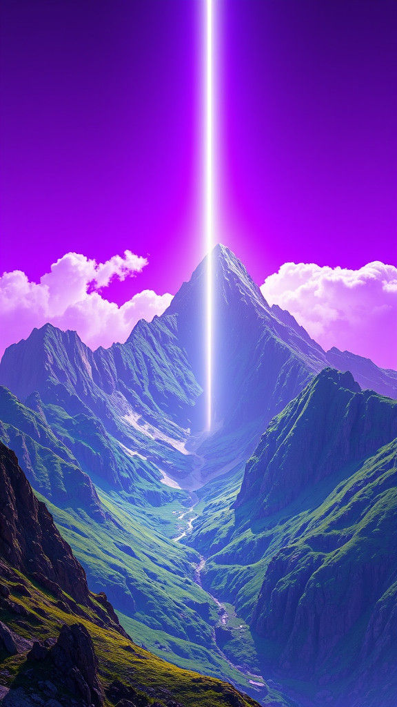 Mountainside Scene with Neon Punk Aesthetic