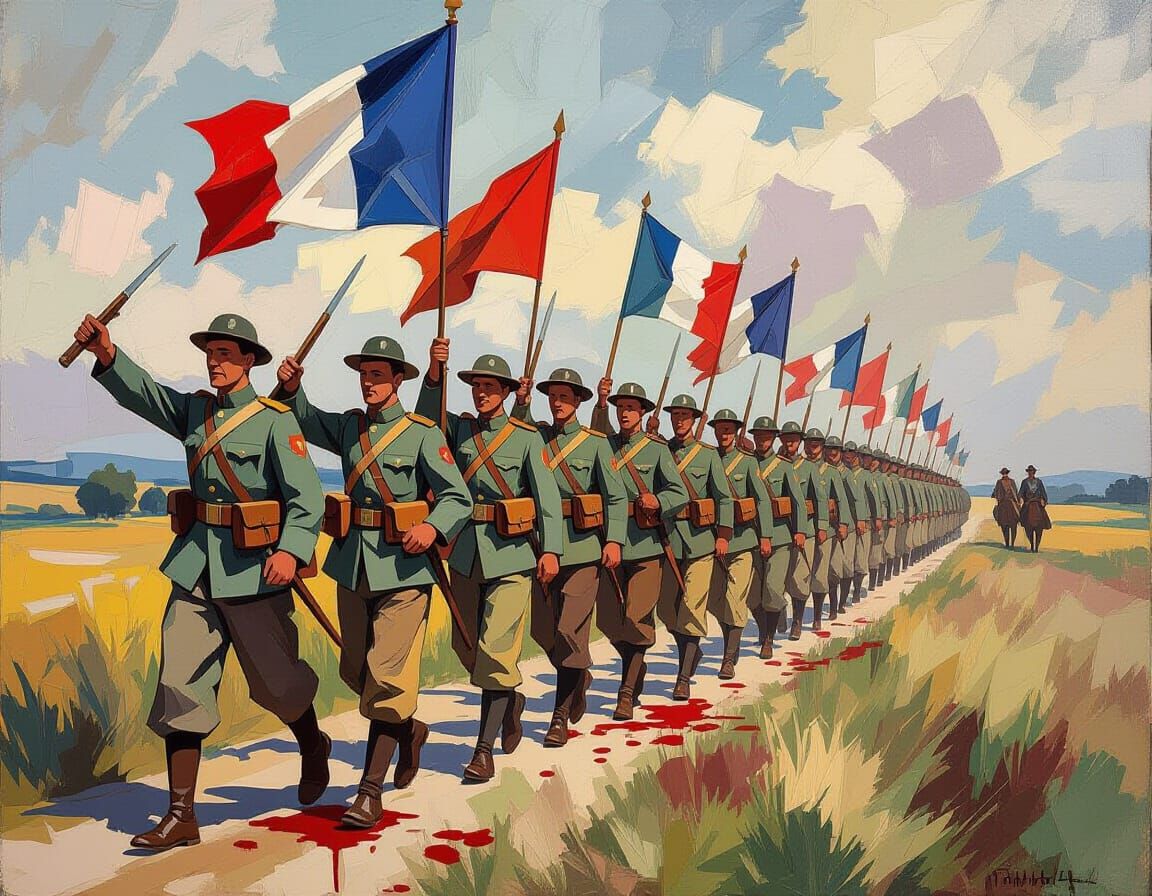 French Army Victory: Cubist Abstract Painting