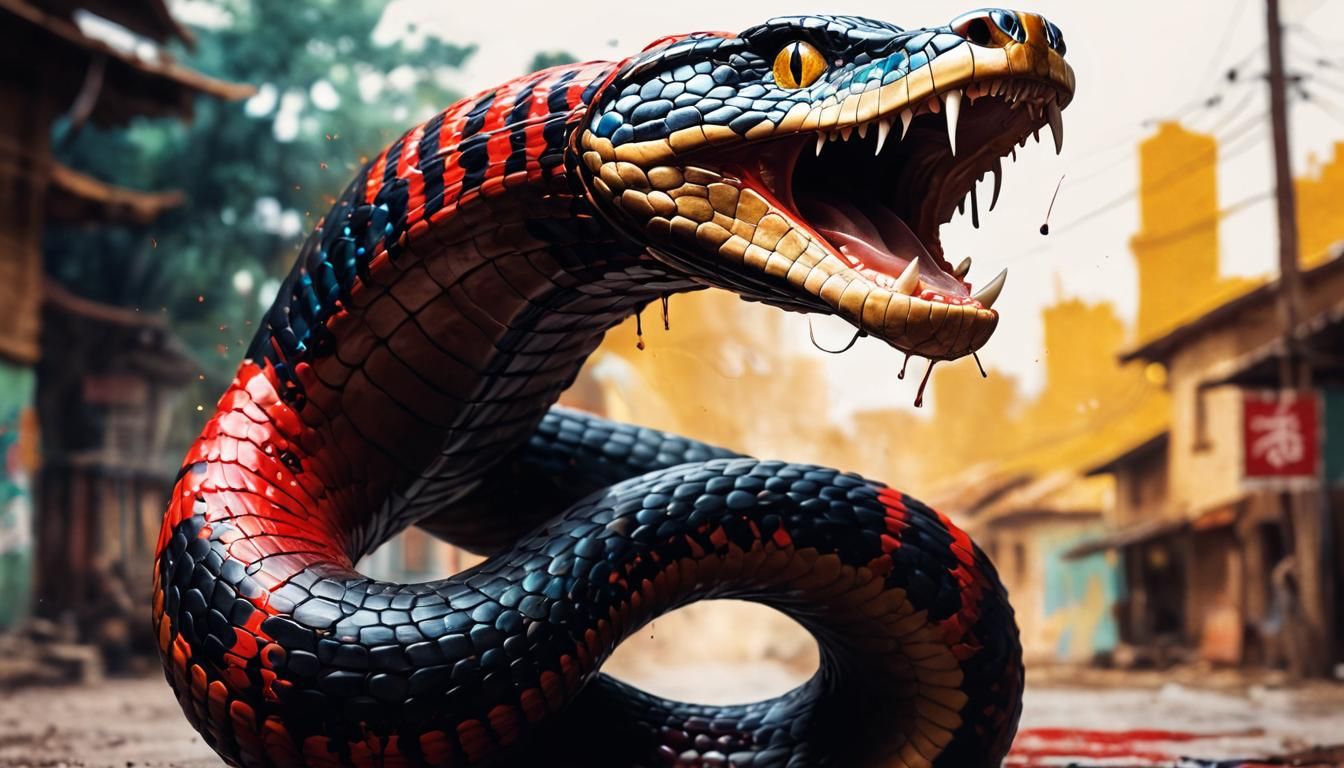 Menacing King Cobra Strikes in Indian Marketplace