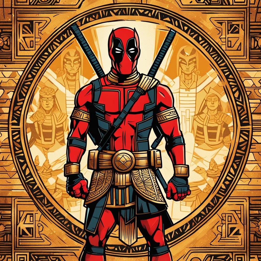 Pharaonic Deadpool in Egyptian Pop Art Style