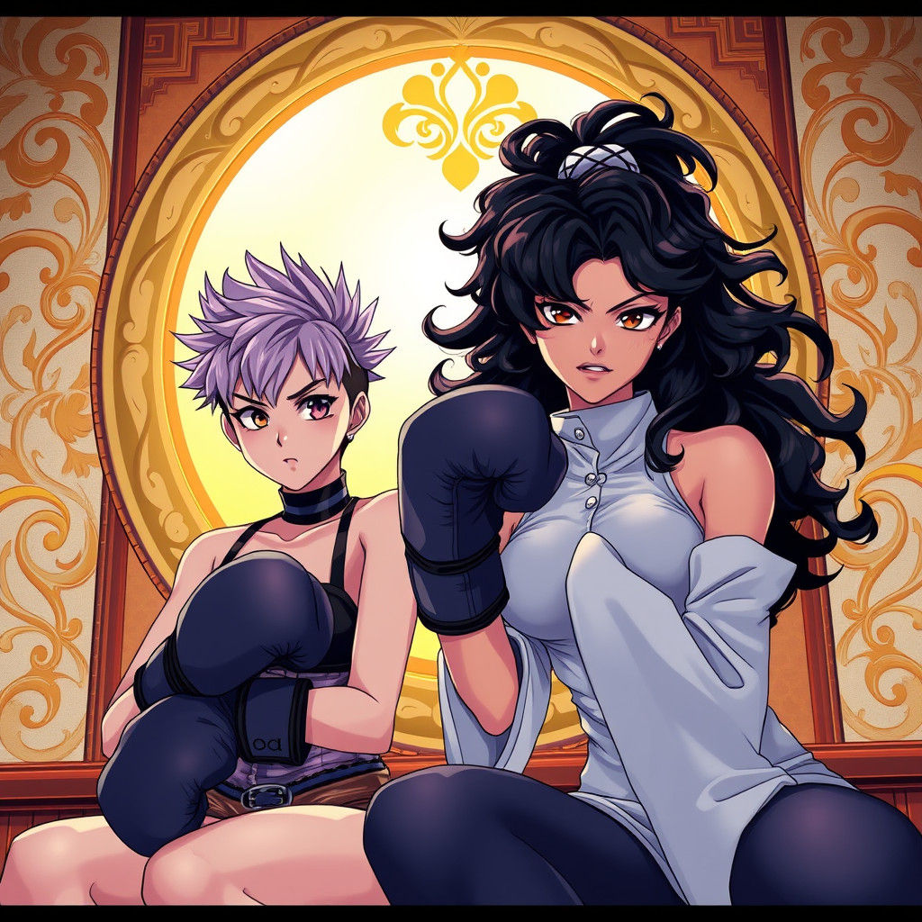 Vibrant Anime Women in Elegant Boxing Attire