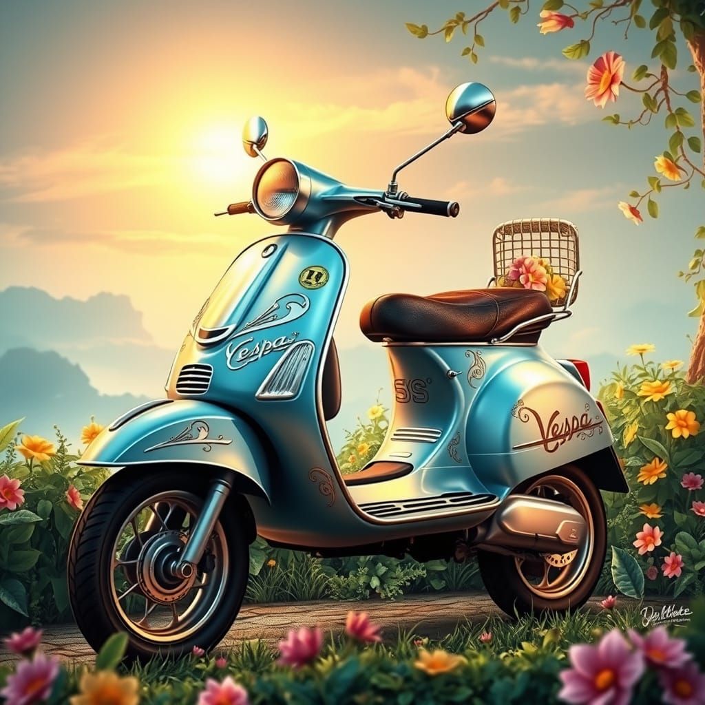 Surreal Vespa in Dreamlike Garden