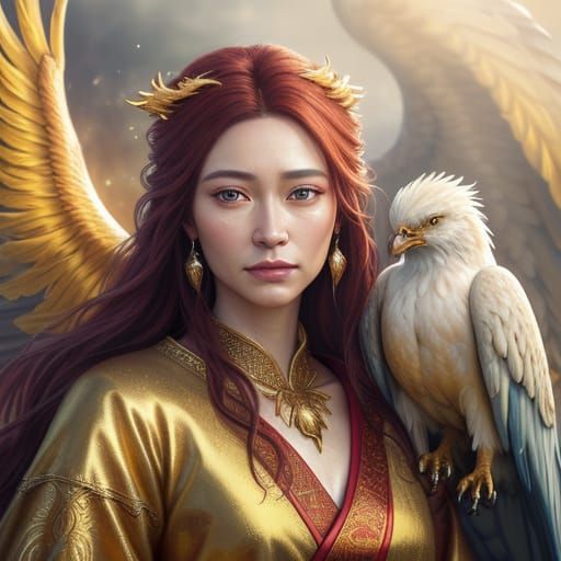 Girl with Phoenix in Vibrant Digital Painting