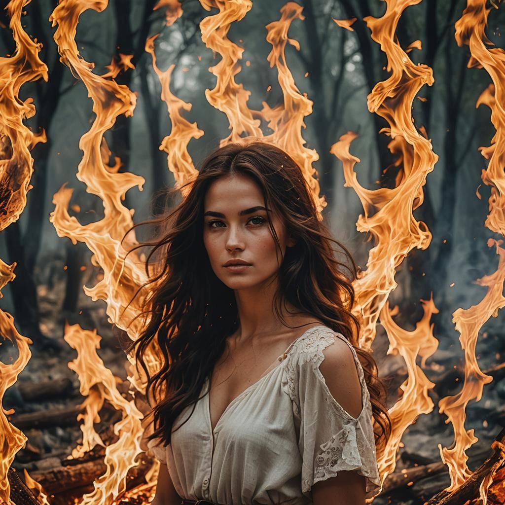 Fiery Portrait of a Beautiful Woman