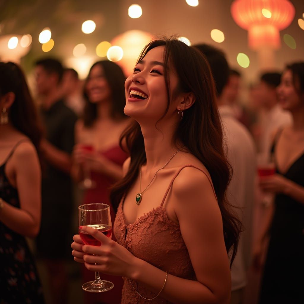 South Korean Woman Laughing at Party in Congdon Style