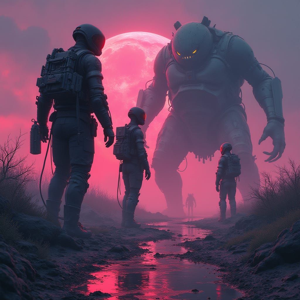 Cyberpunk Robots Battle Biomechanical Aliens in Dystopian Fu...