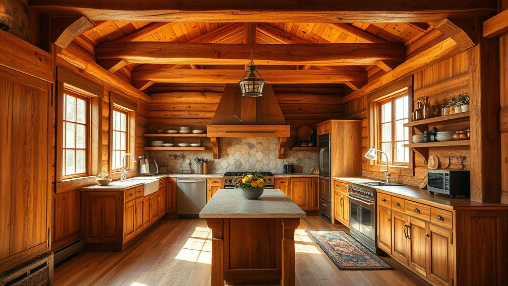 Inviting Rustic All-Wood Kitchen in Photorealistic Style