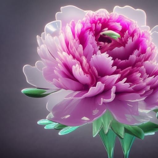 Hyperdetailed Crystal Peony Flower: Digital Matte Painting