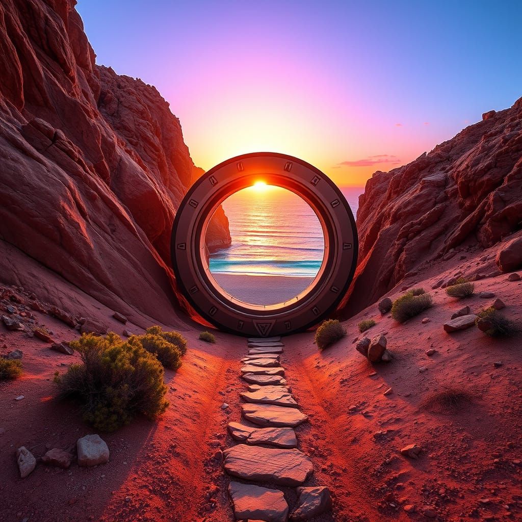 Majestic Stargate in Arid Canyon at Twilight