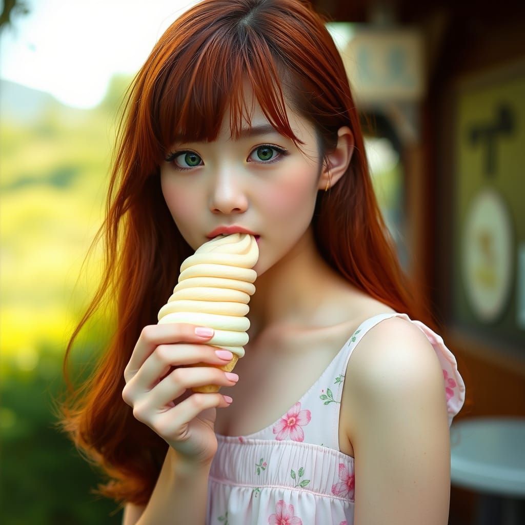 Japanese Woman with Ice Cream, Cinematic Film Still