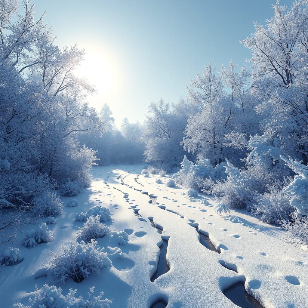 Snowy Oisterwijk Hoarfrost Landscape with Sunlight Reflectio...