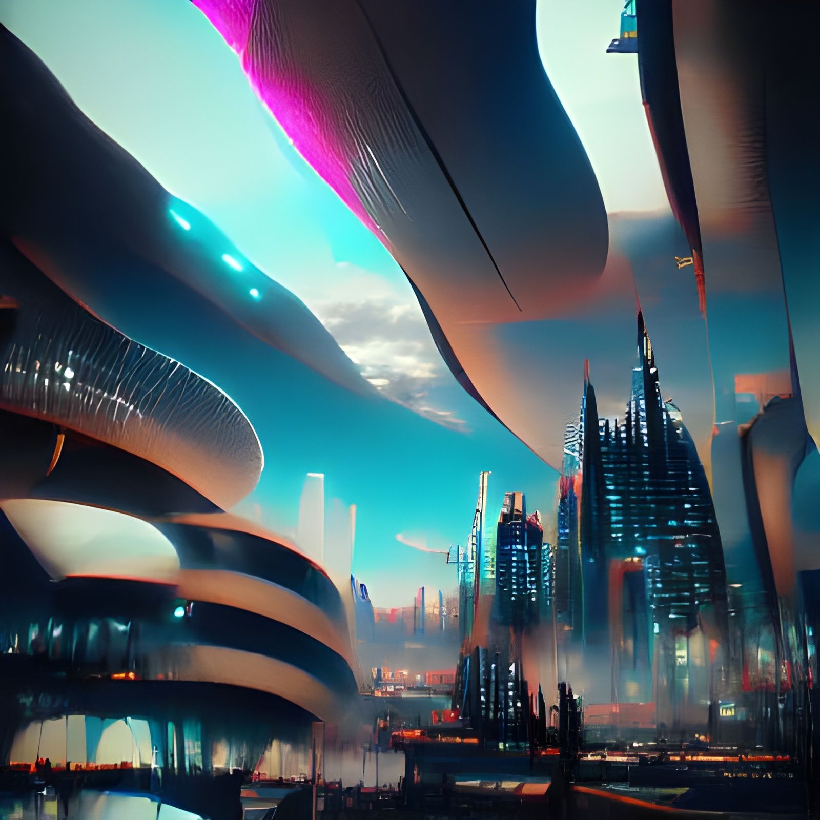 Futuristic City: Maximalist Glowing Matte Painting