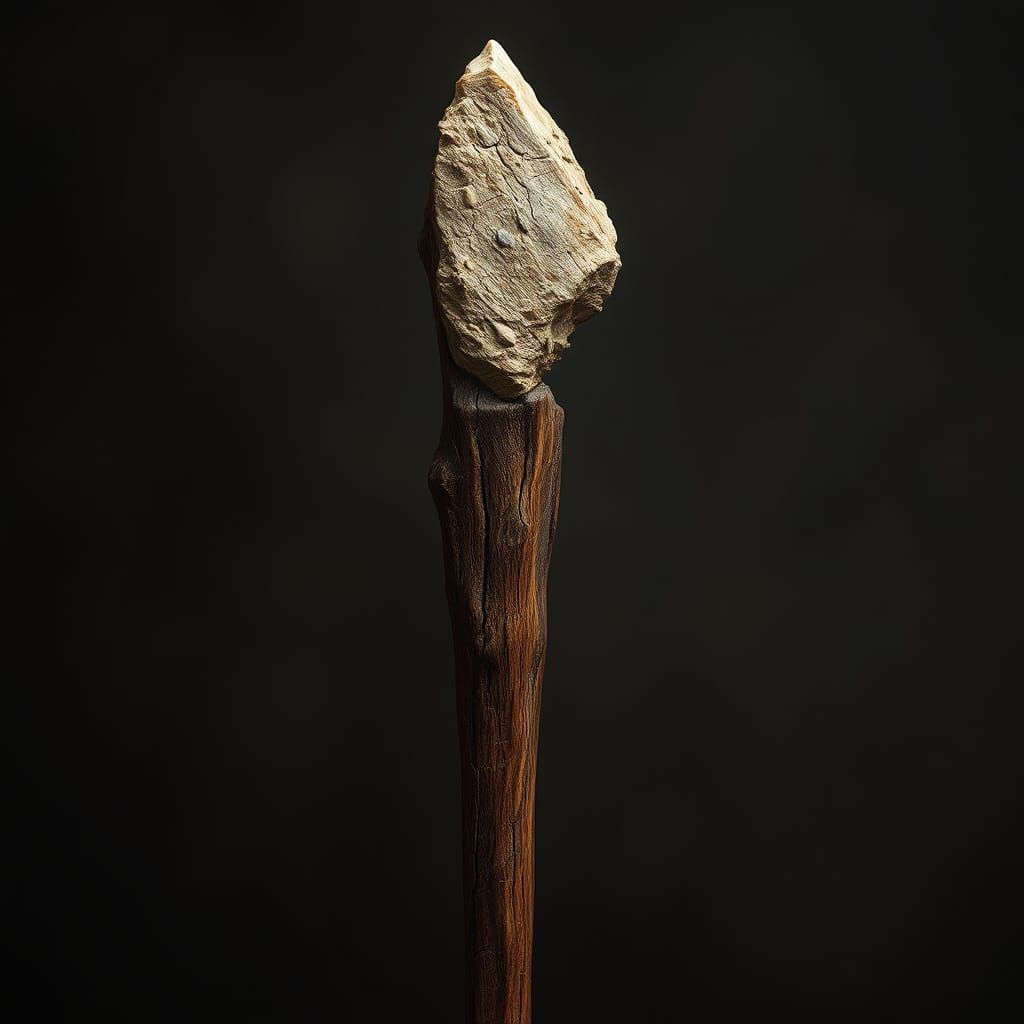 Weathered Staff with Stone Shard in Fantasy Art Style