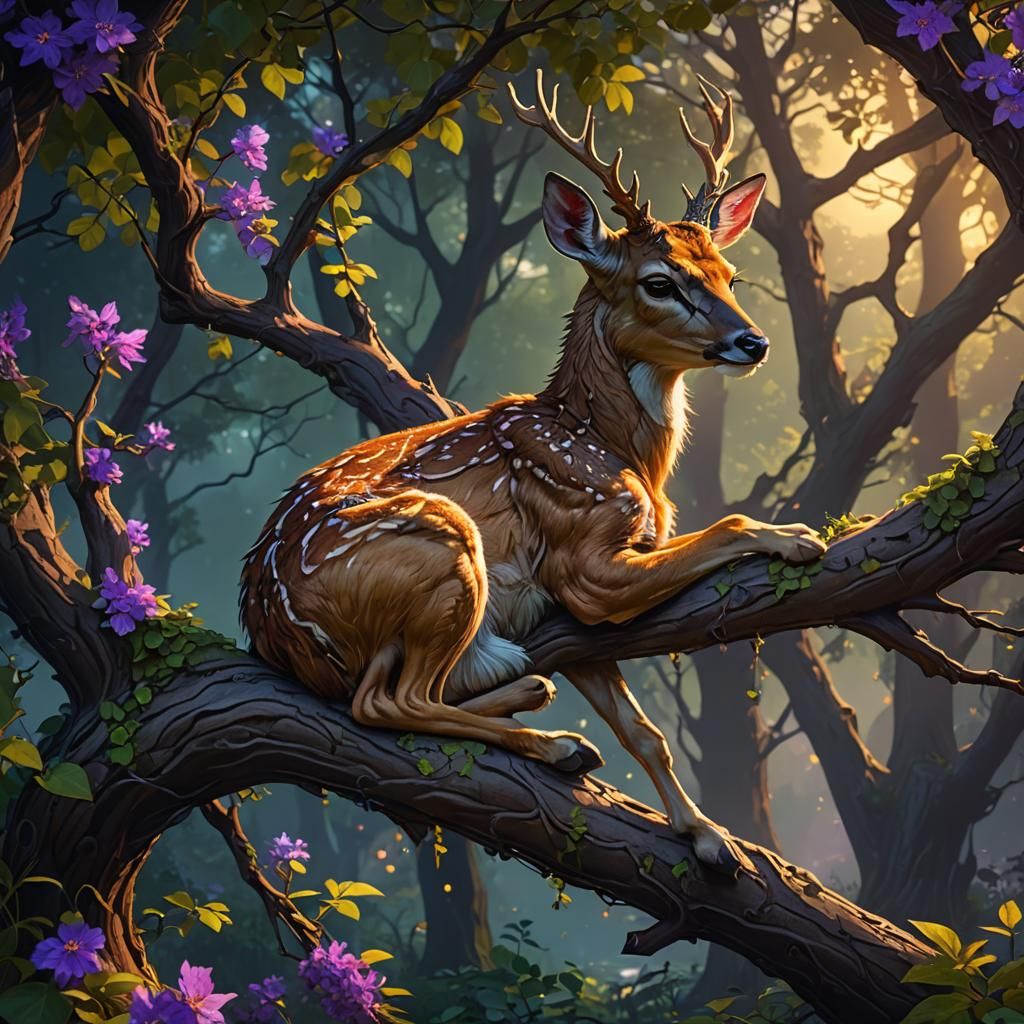 Mythical Fawn Resting: Dark Fantasy Concept Art
