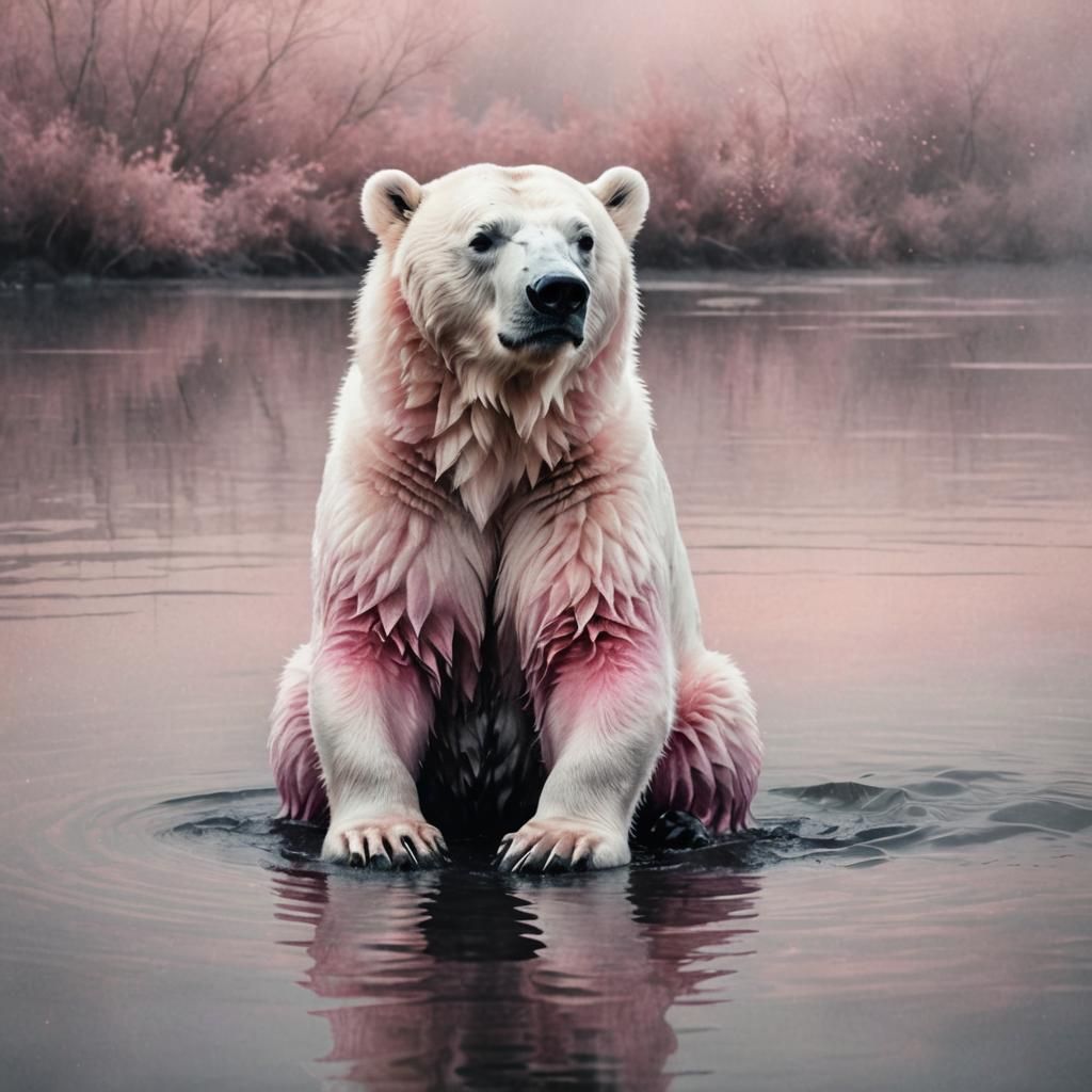 Pink Polar Bear in Dreamy Pastel Digital Art