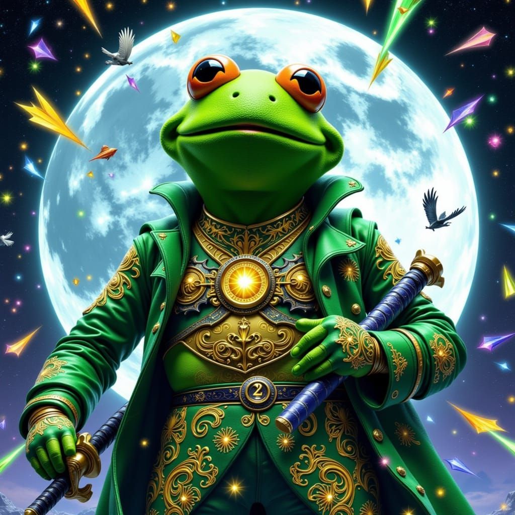 Kermit the Frog as Yakuza Warrior in Cyberpunk Style