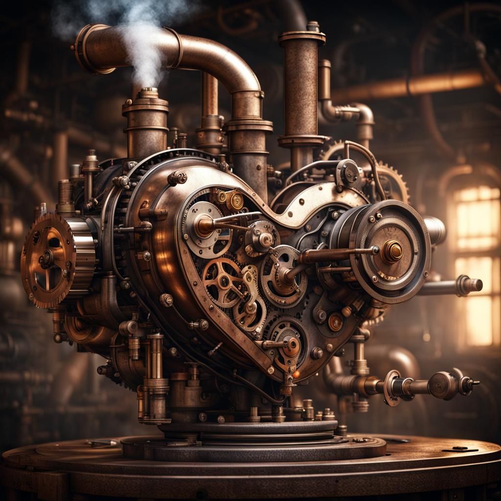 Steampunk Heart Machine Blowing Smoke