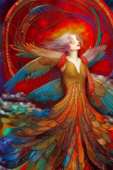 Psychedelic Birds of Madness in Winter Sky