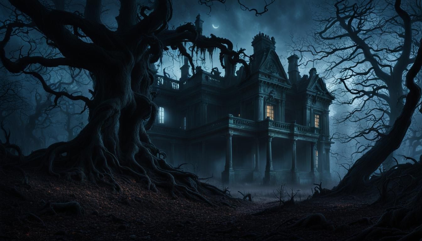 Eerie Twilight Forest with Haunted Mansion