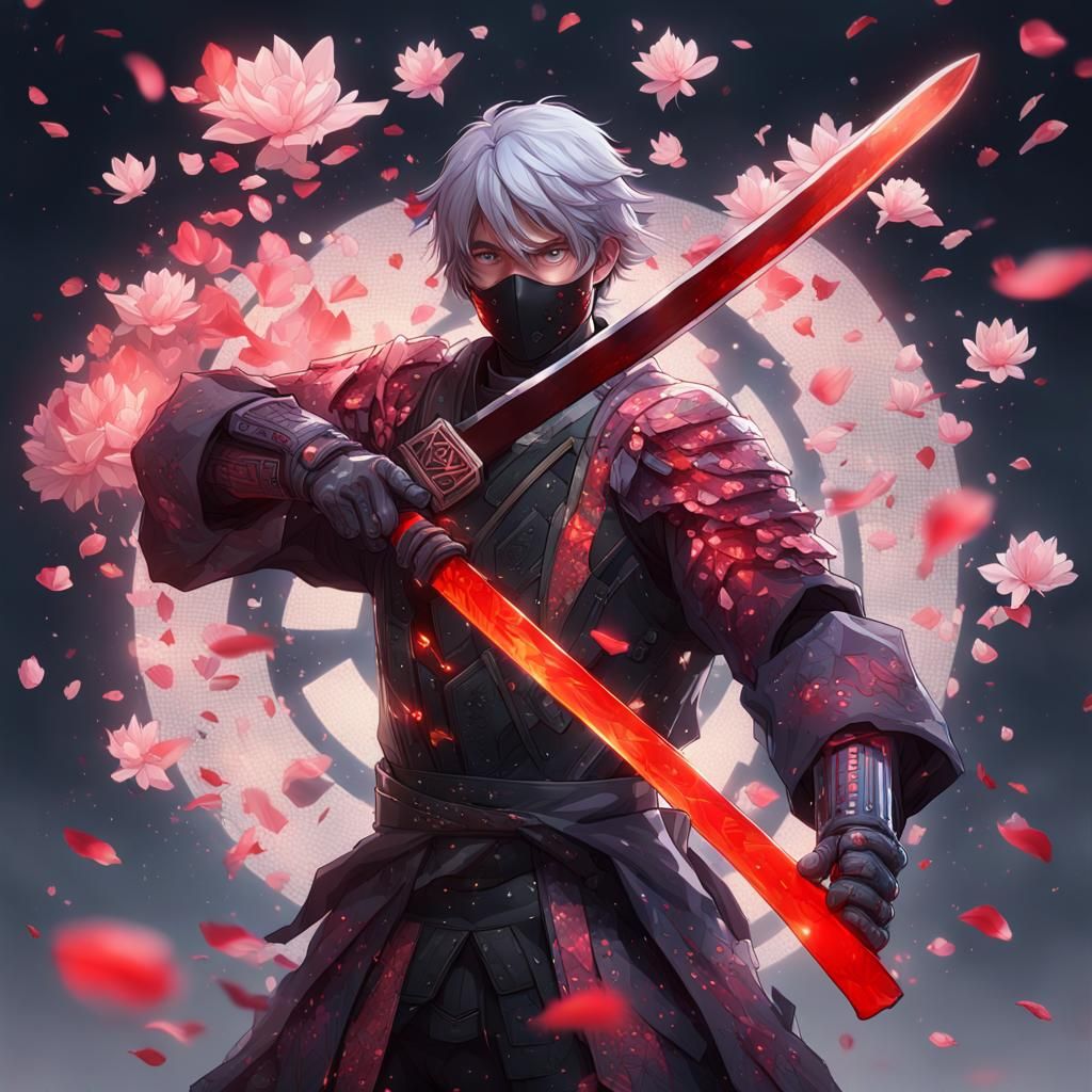 Boy in Nanotech Suit with Katana, Hyperdetailed Portrait