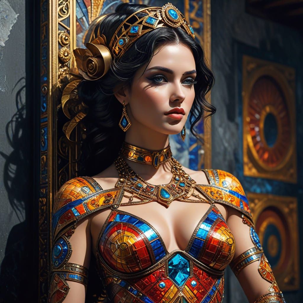 Elegant Roman Goddess in Haute Couture Attire