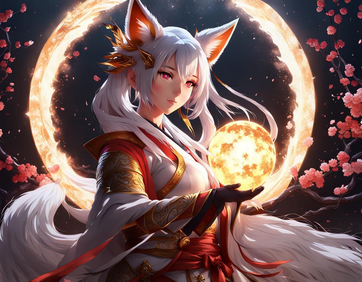 Celestial Kitsune Girl in Anime Style
