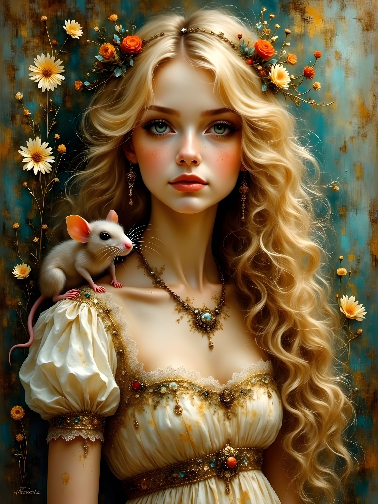 Ethereal Hippy-Gothik Beauty with Plush Mouse