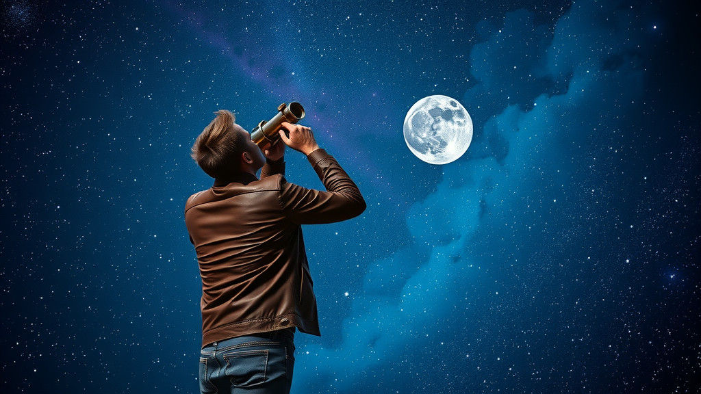 Man Stargazing at Night Sky in Concept Art Style