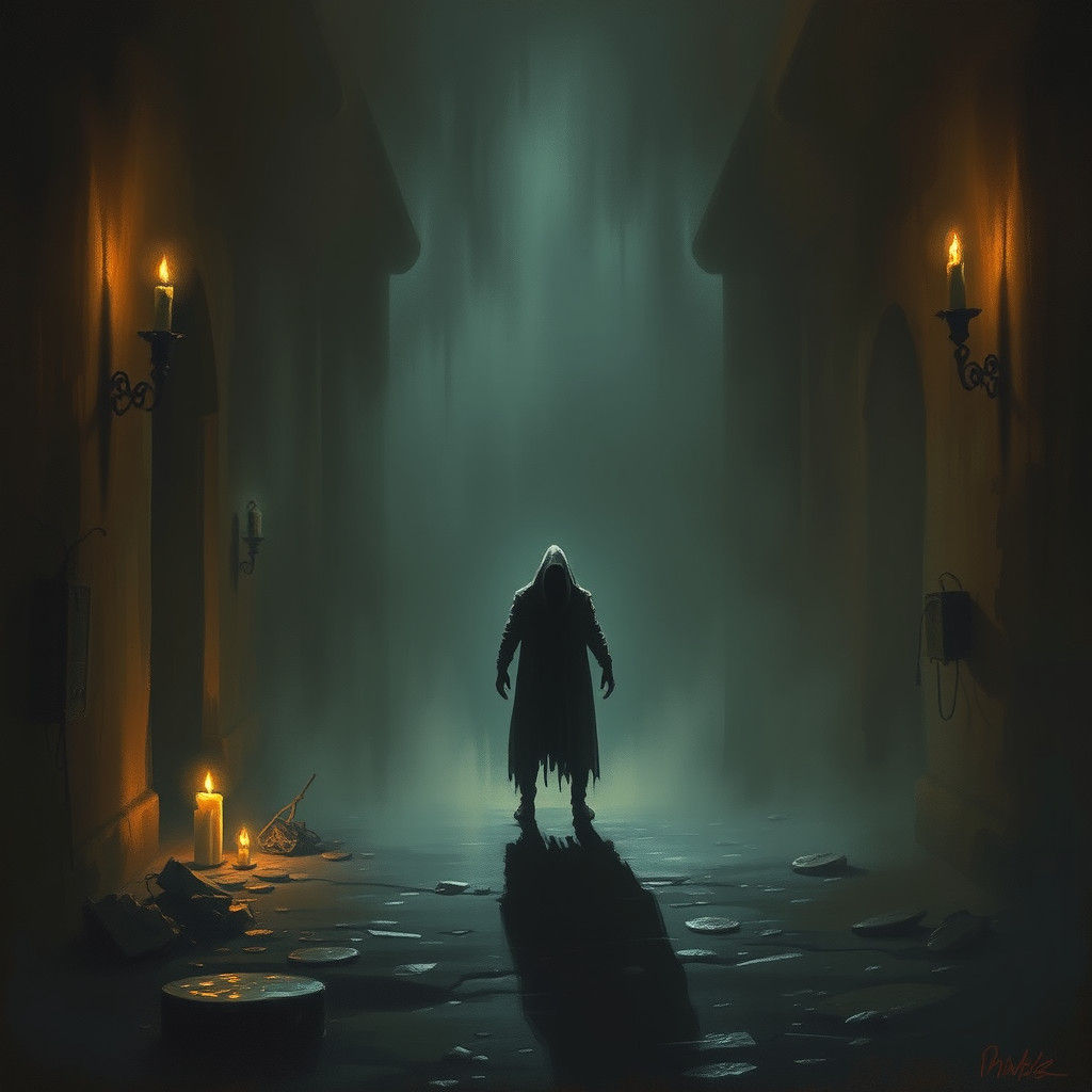 Terrified Figure in Dark Gothic Horror Setting