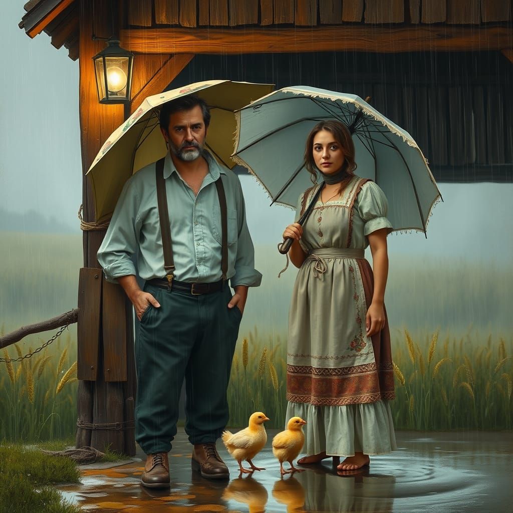 Romantic Turkish Farm Couple in Painterly Realism