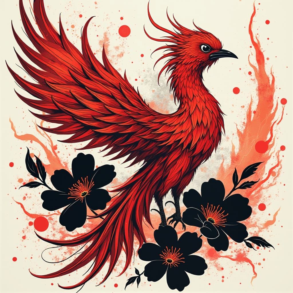 Japanese Phoenix Tattoo in New School Style
