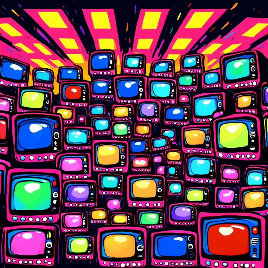 Neon Atom Bombs Exploding on TV Mountain