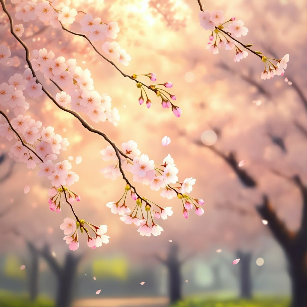 Dreamy Cherry Blossoms in Illustrative Style