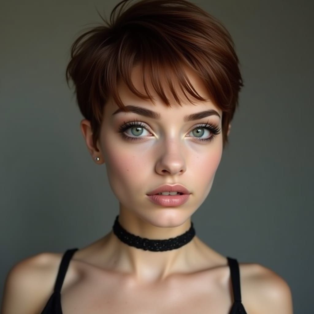 Waif-Like Young Woman with Green Eyes in Black Top