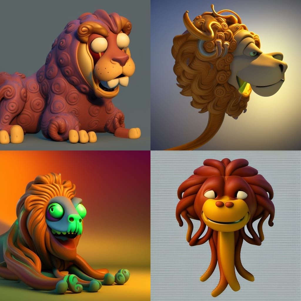 Tentacle Lion: Pixar-Style 3D Digital Art