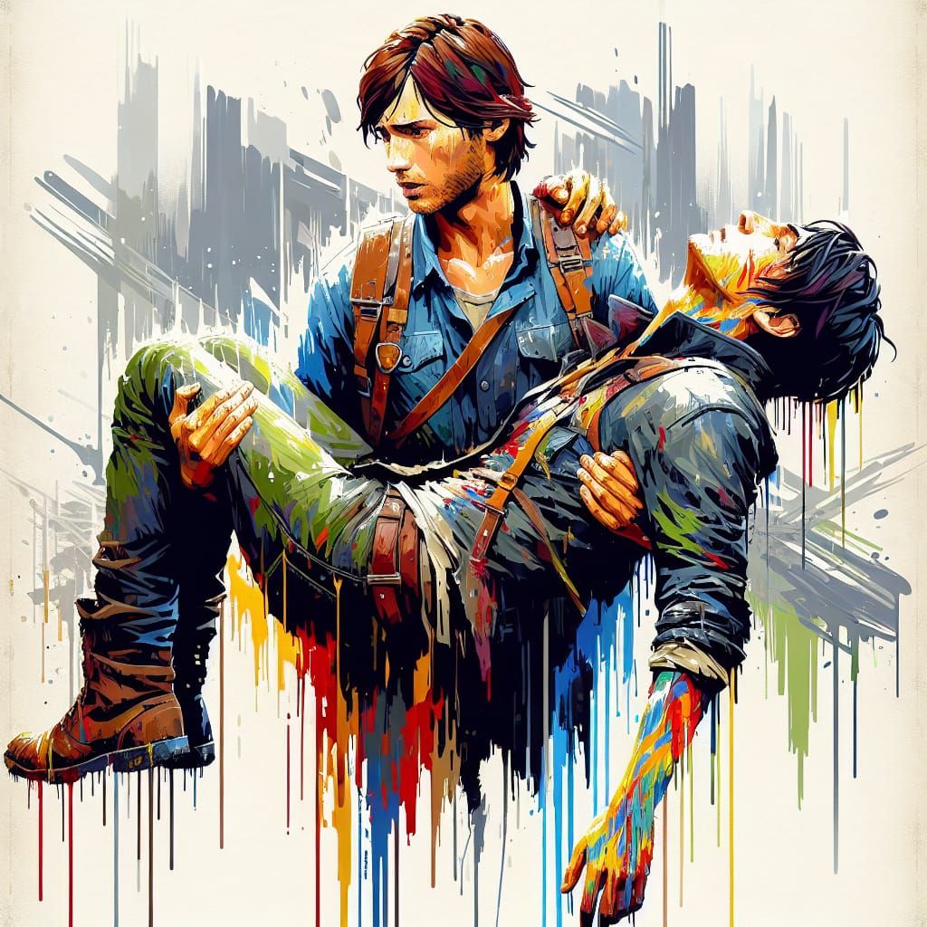 Tender Embrace in Vibrant Street Art Style