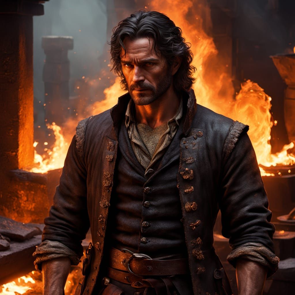 Rugged Blacksmith in Golden Embers