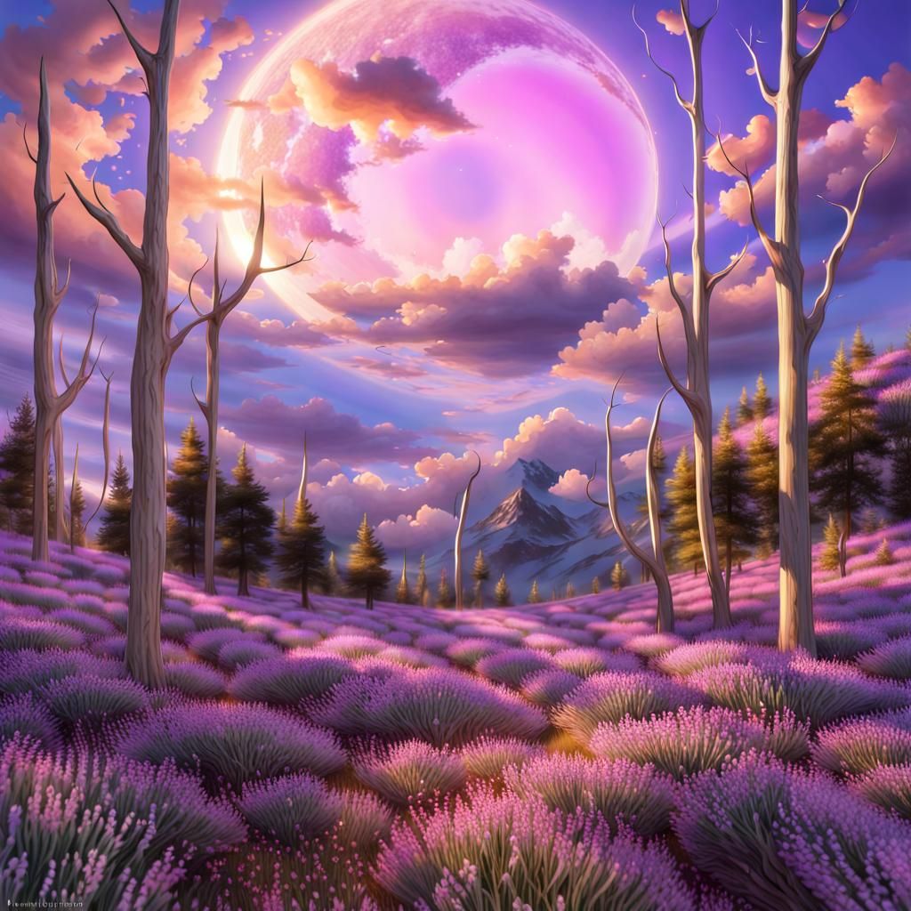 Surreal Mountain Landscape with Double Moons