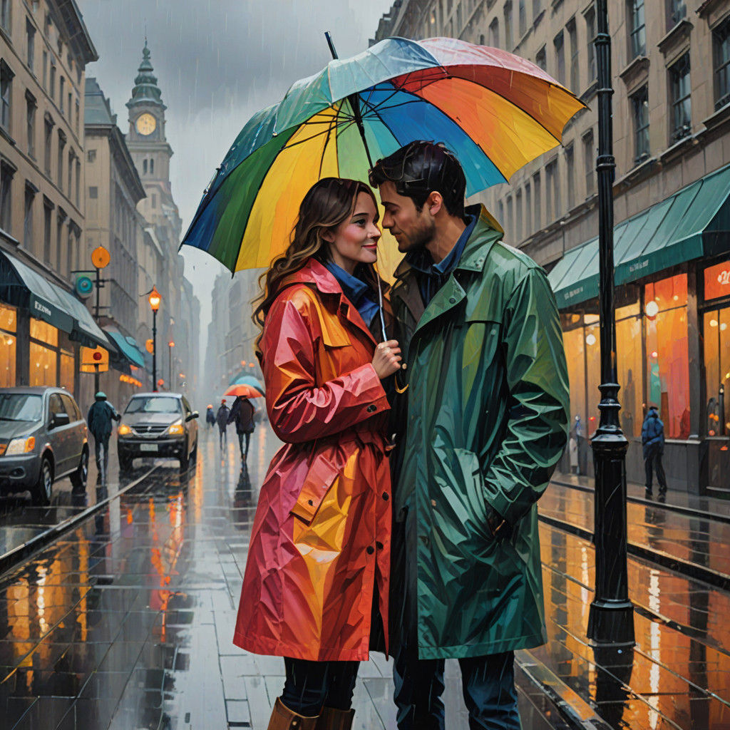 Romantic Moment under a Vibrant Umbrella