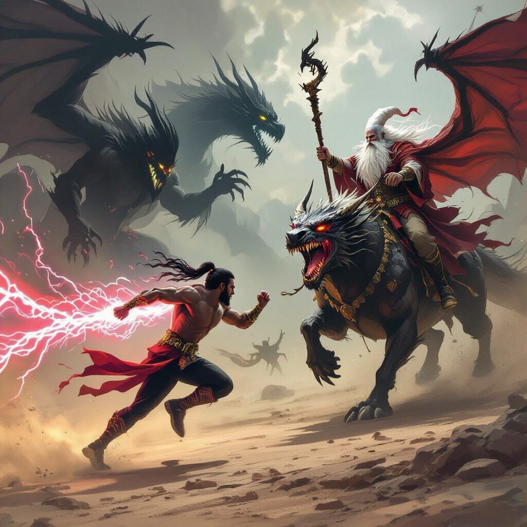 Speedster Battling Shadow Creatures in Ancient Magic World