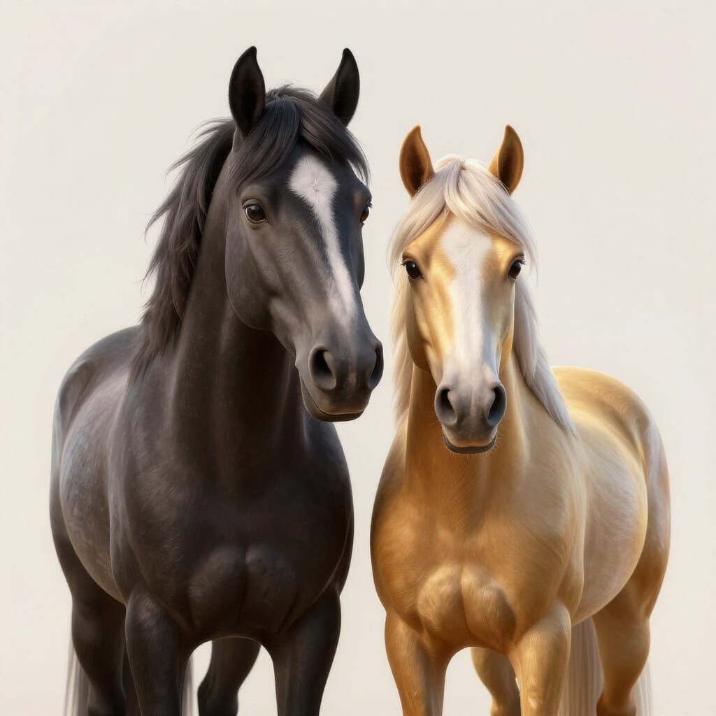 Realistic 3D Art of Two Horses with Deep Bond