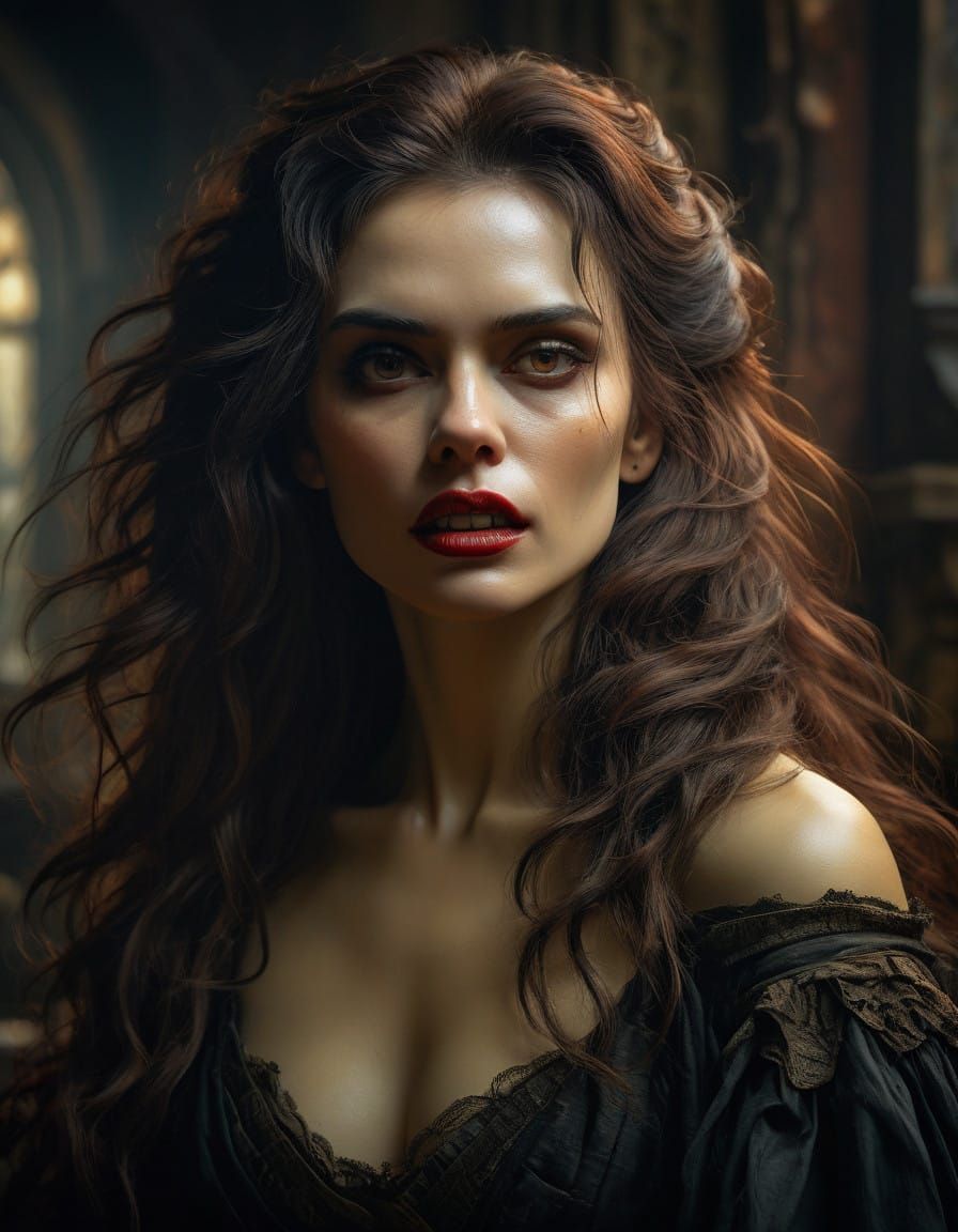 Sensual Victorian Vampire Portrait in Gothic Style