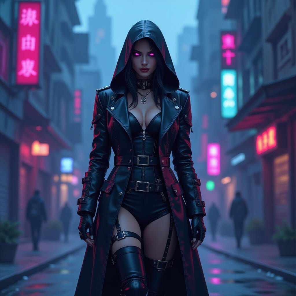 Gothic Cyberpunk Fairy in Dystopian Cityscape