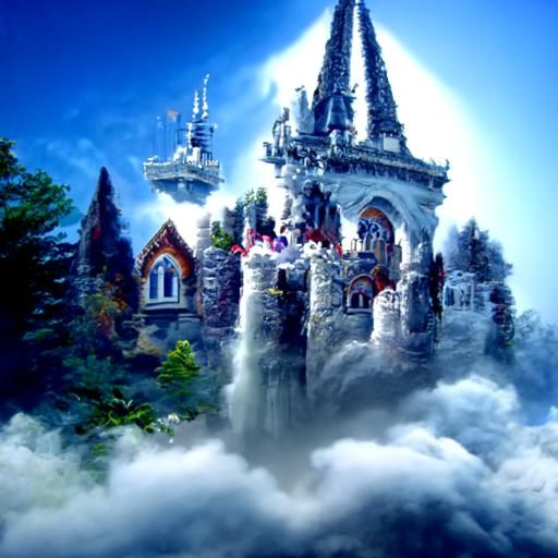 Ethereal Heaven Castle in a Thomas Kinkade Style