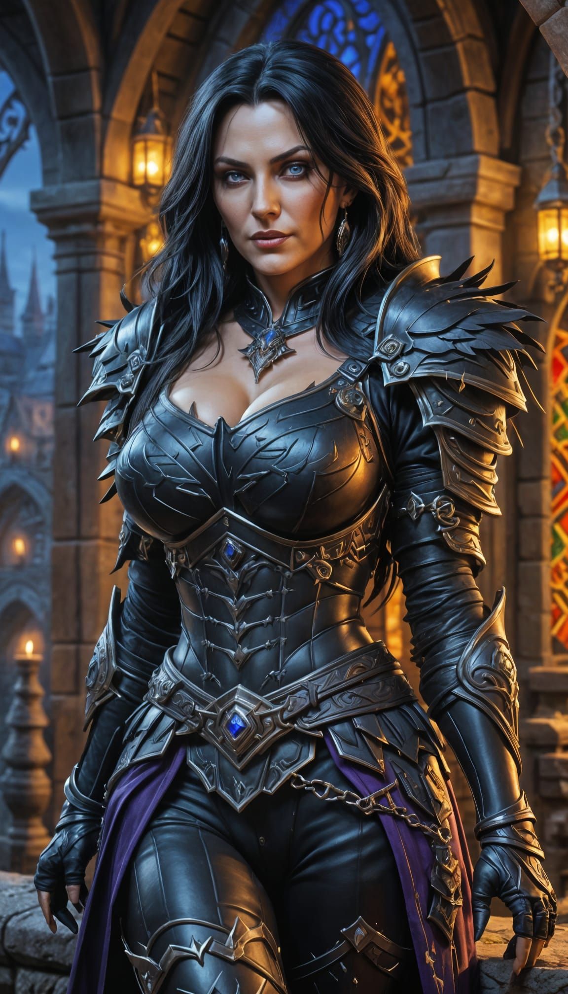 Medieval Thief in Warcraft Style Armor at Night