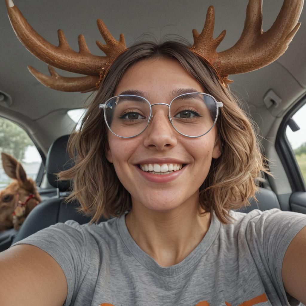 Woman in Moose Hat Takes a Selfie: Artstation Portrait