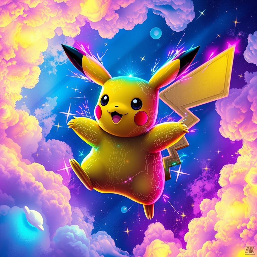 Electric Pikachu in Cosmic Dreamscape