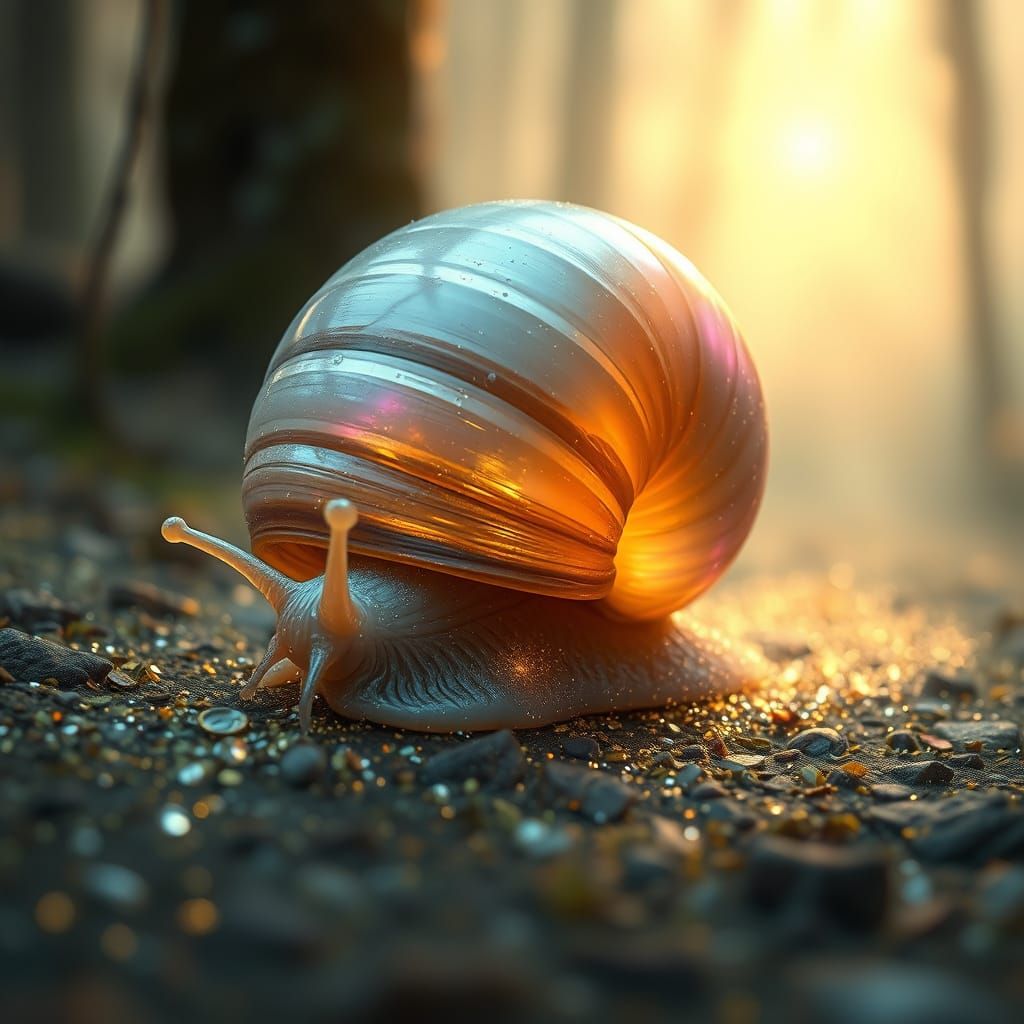 Glowing Crystal Snail in Whimsical Forest