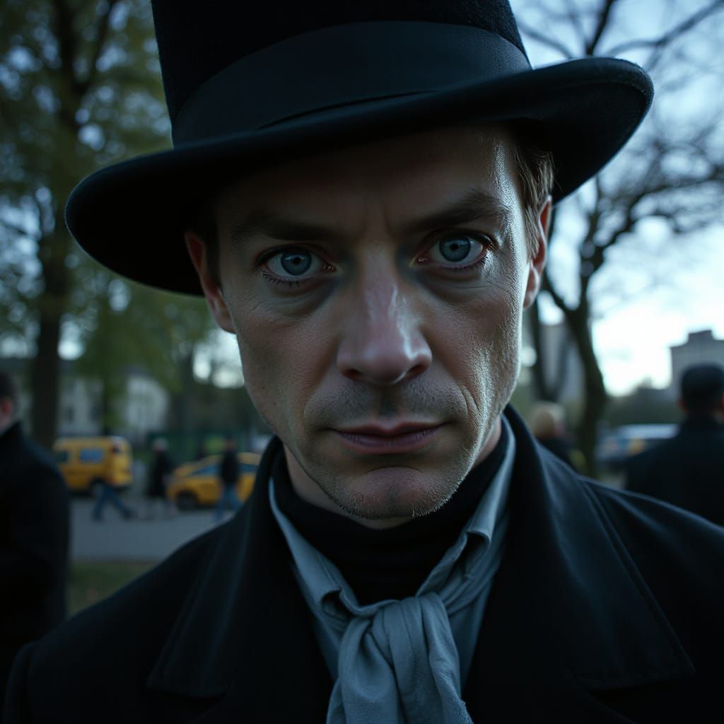 Gothic Man's Close-Up Portrait in Central Park