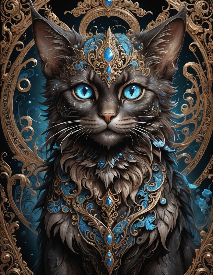 Dark Fantasy Fairy Cat Portrait in Anime Style